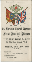 St. Martin's Church Wardens first annual dinner, menu, Friday, December 19, 1902, at Ye Olde Round Table