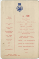 The Oxfordshire and Buckinghamshire Light Infantry (43rd and 52nd) event, menu, October 28, 1902, at Hotel Cecil