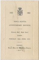 Nova Scotia anniversary dinner (1497-1902), menu, Tuesday, June 24, 1902, at Hotel Cecil Victoria Hall