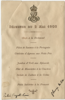 Palais Royal lunch menu, May 2, 1903