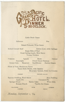 The Grand Pacific Hotel, dinner menu, Monday, September 1, 1884