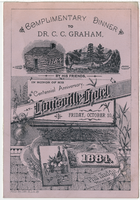 Menu for complimentary dinner to Dr. C. C. Graham by his friends in honor of his centennial anniversary, Friday, October 10, 1884, Louisville Hotel