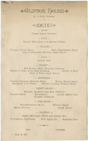 Clifton House menu, July 4, 1884