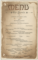 Phoenix Hotel, menu, Sunday, August 31, 1884