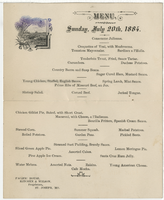 Pacific House menu, Sunday, July 20, 1884