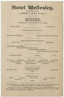Hotel Wellesley dinner menu, Sunday, August 3, 1884