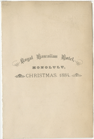 Christmas dinner menu, 1884, Royal Hawaiian Hotel