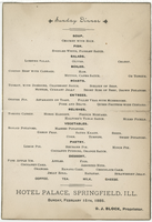 Hotel Palace dinner menu, Sunday, February 15, 1885
