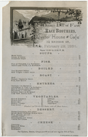 Race Brothers Oyster House and Cafe dinner menu, Saturday, February 28, 1885