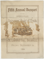 Menu for the Fifth annual banquet of the Brockville Dairymens' Board of Trade, Friday, December 5, 1884, St. Lawrence Hall