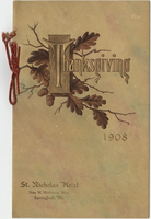 Thanksgiving dinner menu, November 26, 1908, St. Nicholas Hotel
