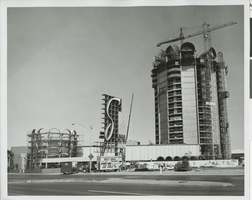 Photograph of the Sands marquee and construction of the Sands Hotel tower, Las Vegas, August 1965