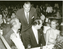 Photograph of Jack Entratter, Laren Bacall, and Humphrey Bogart at Sands, Las Vegas, circa early 1950s