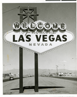 Photograph of the Welcome to Las Vegas neon sign, circa 1959-1960