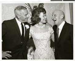 Photograph of Desi Arnaz, Edith Hirsch, and Jimmy Durante at the Sands Hotel, Las Vegas, March 2, 1963