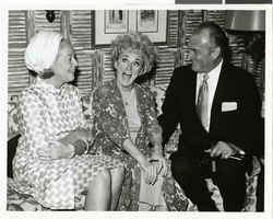 Photograph of Georgia Davis Skelton, Phyllis Diller and Red Skelton at the Sands Hotel, Las Vegas, June 1968