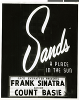 Photograph of the Sands Hotel marquee advertising Frank Sinatra and Count Basie, Las Vegas, circa 1966