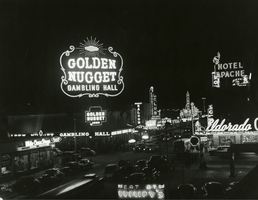 Film transparency of Fremont Street at night, Las Vegas, circa 1940s