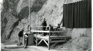 Photograph of the unveiling of the memorial plaque, Hoover Dam, September 30, 1935