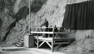 Photograph of the unveiling of the memorial plaque, Hoover Dam, September 30, 1935