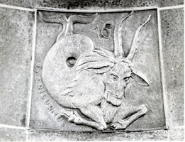 Photograph of the Capricorn zodiac sign inset, Hoover Dam, September 30, 1935