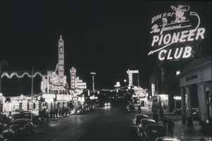 Slide of Fremont Street at night, Las Vegas, circa 1940s