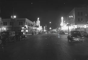 Film transparency of Fremont Street at night, Las Vegas, circa 1930s