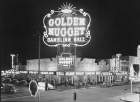Film transparency of the Golden Nugget Gambling Hall on Fremont Street, Las Vegas, circa late 1940s