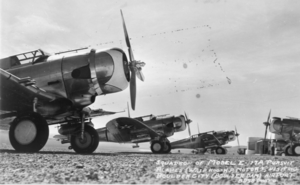 Film transparency of an Army pursuit airplane, Boulder City (Boulder Dam) Airport, circa 1930-1940