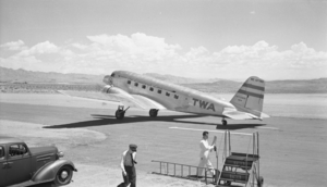 Film transparency of an airplane, Boulder City (Boulder Dam) Airport, circa 1930-1940