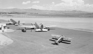Film transparency of an airplane terminal, Boulder City (Boulder Dam) Airport, circa 1930-1940