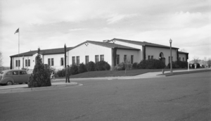 Film transparency of a post office, Boulder City, circa 1930-1940