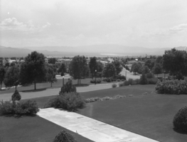 Film transparency of a panoramic view of the Bureau of Reclamation, Boulder City, Nevada, circa 1932-1940