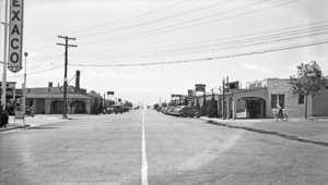 Film transparency of downtown and the Nevada Highway, Boulder City, Nevada, circa 1930-1940