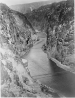 Film transparency of construction of bridge across the Colorado River, Hoover Dam, circa 1930-1935