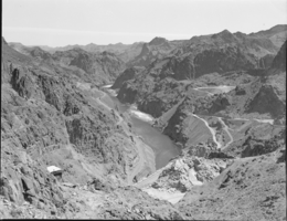 Film transparency of road and bridge construction, Hoover Dam, circa early 1930s