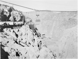 Film transparency of equipment being lowered into Hoover Dam, May 22, 1933