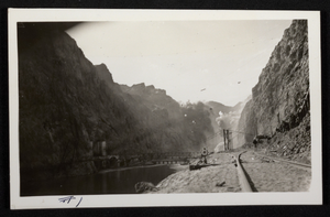 Photograph of blasting on Hoover Dam construction site, November 13, 1932