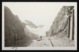 Photograph of blasting on Hoover Dam construction site, November 13, 1932