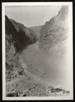 Photograph of construction of roads in Black Canyon, Hoover Dam, circa 1930-1935