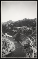Photograph of construction of roads in Black Canyon, Hoover Dam, circa 1930-1935