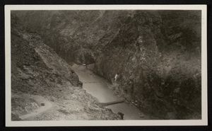 Photograph of construction of roads and bridge across Colorado River, Hoover Dam, circa 1930-1935