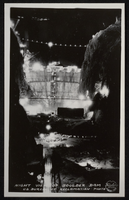Photograph of Hoover Dam construction at night, circa 1930-1935