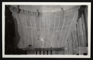 Photograph of construction of downstream face of Hoover Dam, circa 1933-1935