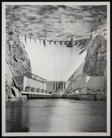 Photograph of downstream face of Hoover Dam, circa 1935