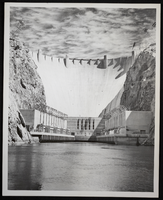 Photograph of downstream face of Hoover Dam, circa 1935