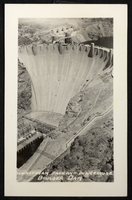 Postcard showing downstream face and powerhouse of Hoover Dam, circa 1934-1935
