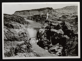 Photograph of downstream face of Hoover Dam, Colorado River, Black Canyon, circa 1935