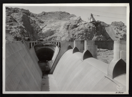 Photograph of construction of Hoover Dam spillway, circa 1934-1935