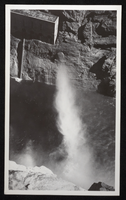 Photograph of water vapor on Colorado River near Hoover Dam powerhouse, circa 1935-1936